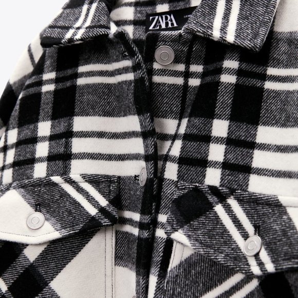 ZARA Black and White Plaid Oversized Shacket - Picture 4 of 13